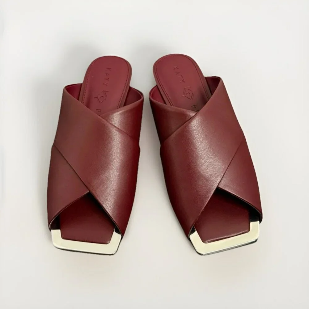 Katy Perry The Checked In Slide Sandal Softy Nappa Cranberry 8.5 NIB - Picture 3 of 7